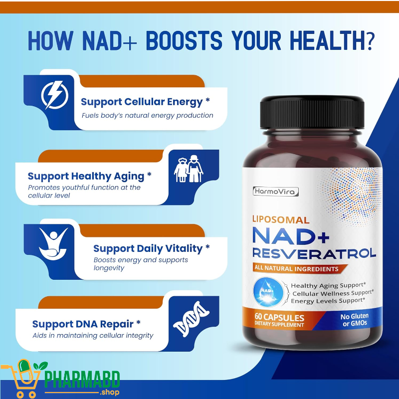 NAD+ RESVERATROL Quercetin Fisetin Black Peppe 60 Capsules