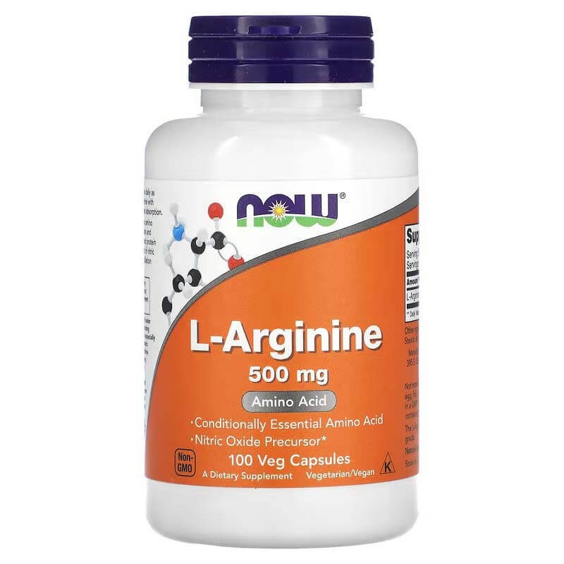 NOW L-Arginine Supplement 500mg 100 Veg Capsules