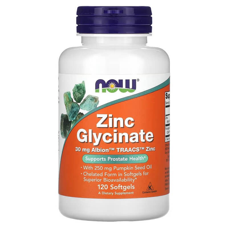 NOW Supplements Zinc Glycinate with 250 mg 120 Softgels