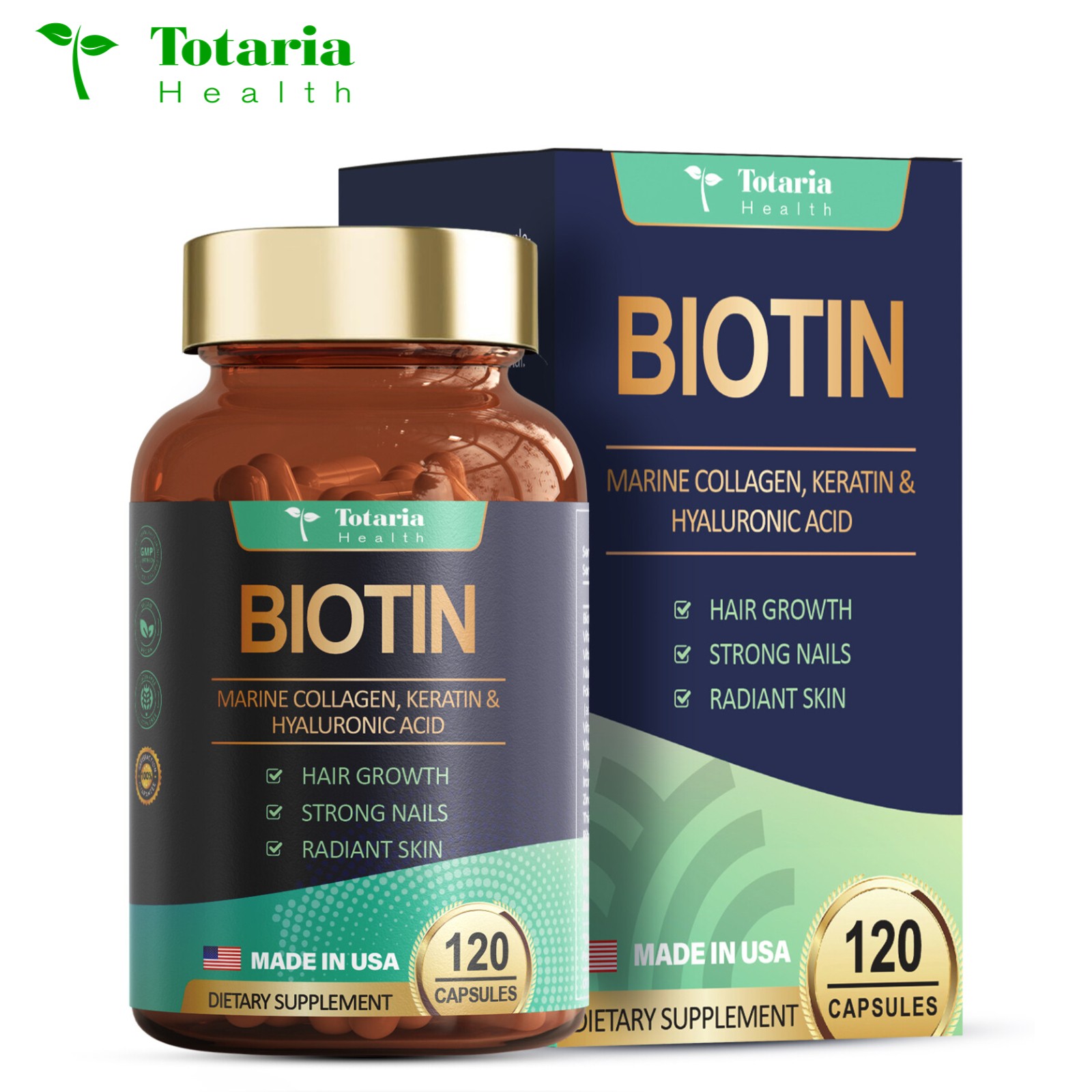 Totaria Biotin 10000mcg for Hair Growth Skin & Nails 120 Cap