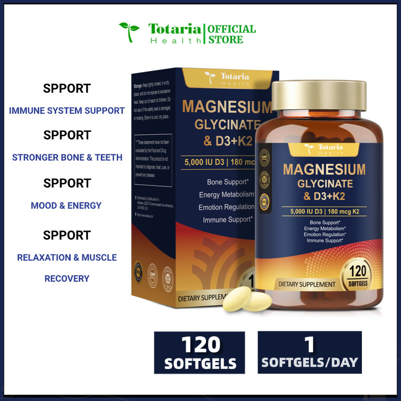 Totaria Vitamin D3 5000 IU & K2 Complex Magnesium Glycinate