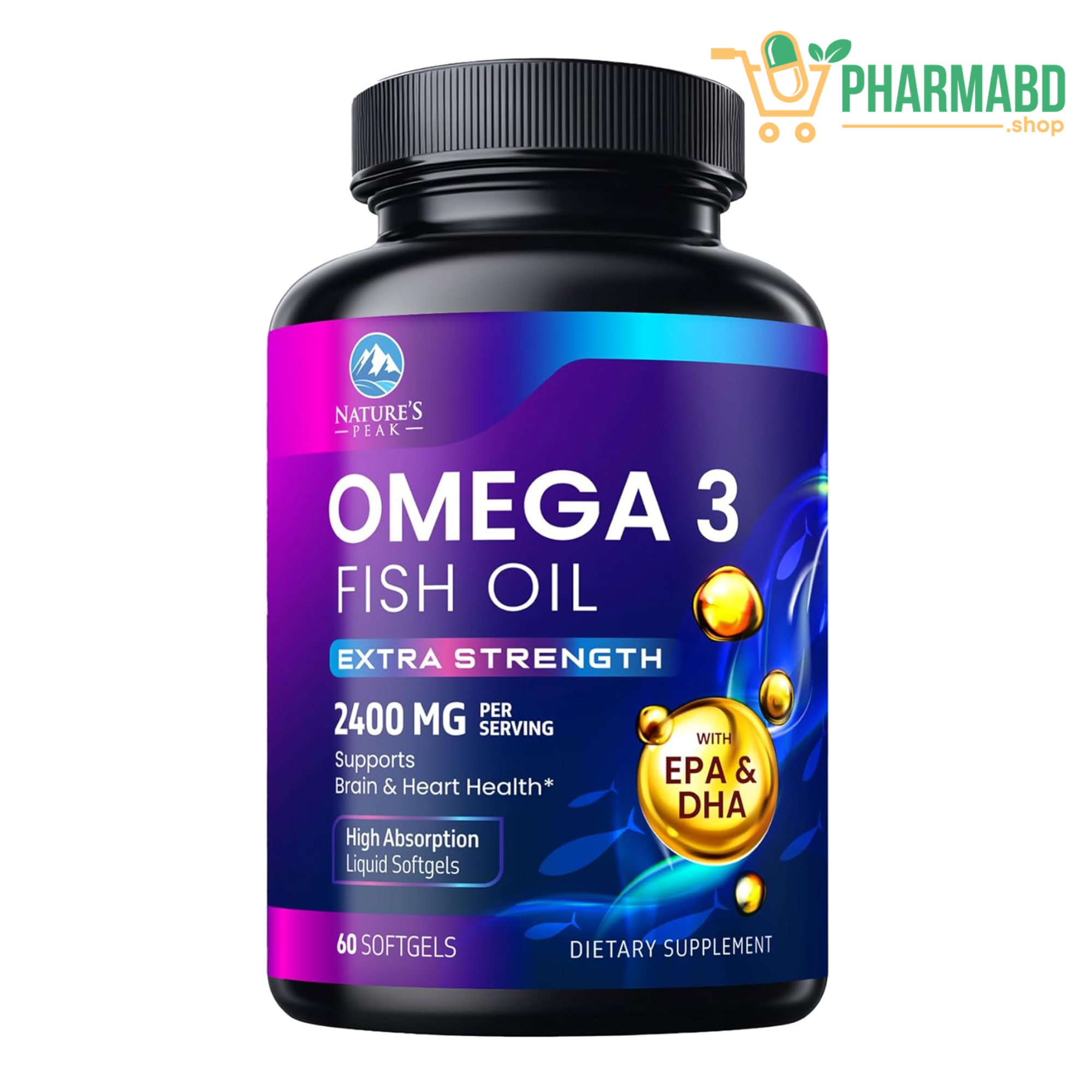 Triple Strength Omega-3 Fish Oil Supplements 2400mg 60 Softg