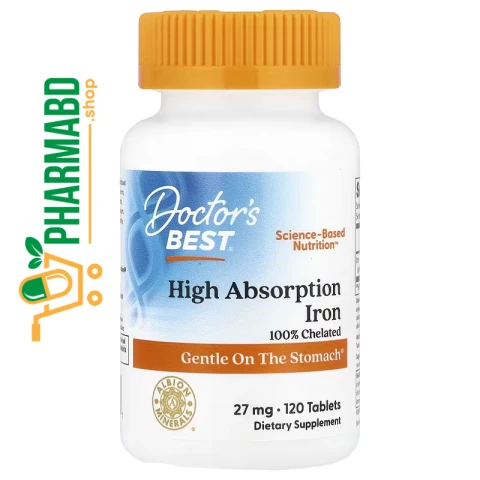 Doctor's Best High Absorption Iron 27 mg with Ferrochel 120 Tablets
