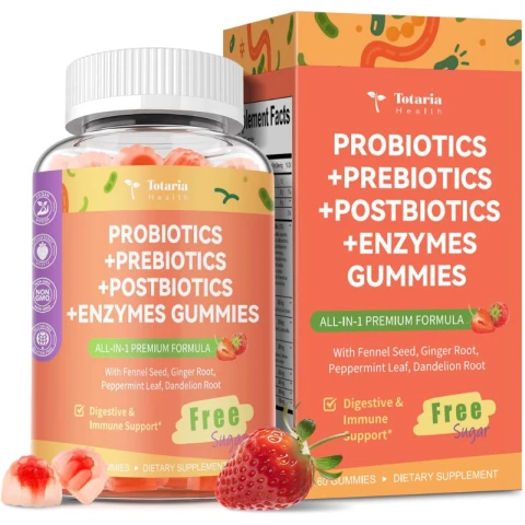 Totaria Sugar Free Probiotic Prebiotic Postbiotic Enzymes, 60 Gummies