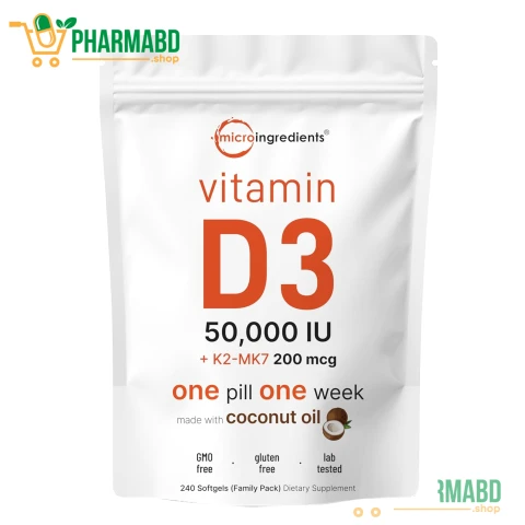 Micro Ingredients Vitamin D3 50,000 IU + K2 MK-7 200 mcg, 240 Softgels