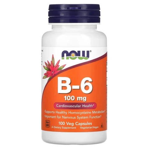 NOW Foods, B-6, 100 mg, Cardiovascular Health, 100 VegCaps