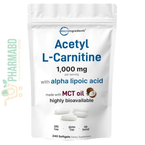 Micro Ingredients Acetyl L-Carnitine 1000mg, with Alpha Lipoic Acid, 240 Softgels