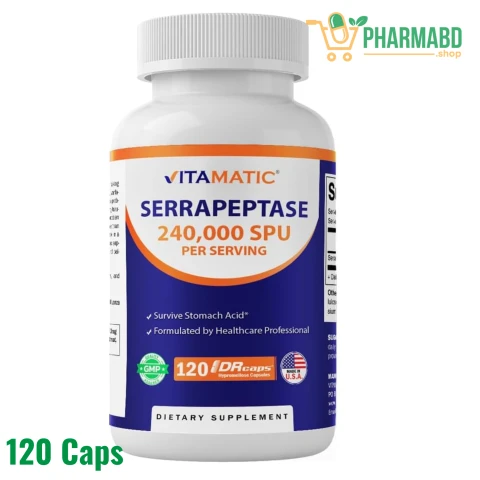 Vitamatic Serrapeptase 240,000 SPU Servings, 120 Capsules