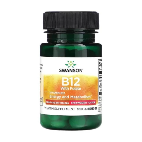 Swanson Vitamin B12 with Folate, Strawberry, 100 Lozenges