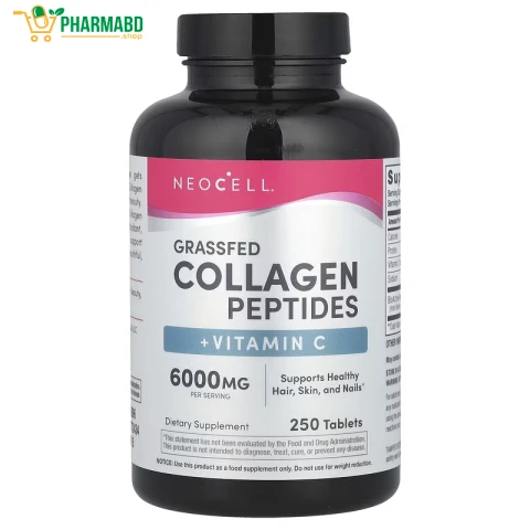 NeoCell Grassfed Collagen Peptides+ Vitamin C, Hair, Skin, & Nails, 250 Tablets