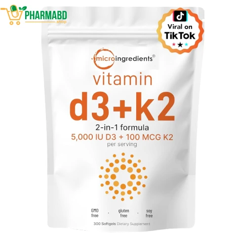 Micro Ingredients, Vitamin D3 + K2, Supplement Complex 5000IU, 300 Softgels
