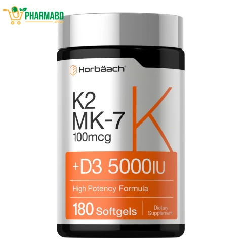 Horbäach Vitamin D3 5000 IU, & K2 MK-7, 100 mcg, 180 Softgel