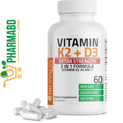 Bronson Vitamin K2 D3 (MK7) Extra Strength Complex, 60 Capsules