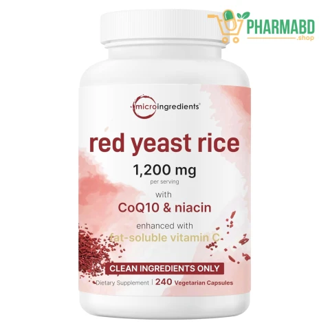 Micro Ingredients Red Yeast Rice With CoQ10 & Niacin, Cholesterol Support & Heart Health Vegetarian Capsules