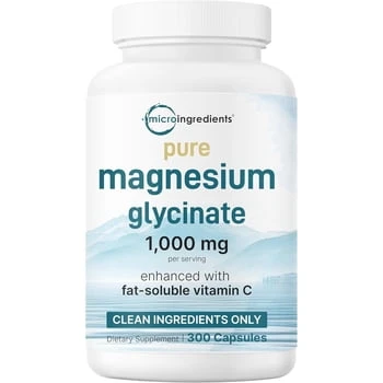 Micro Ingredients Pure Magnesium Glycinate With Fat-Soluble Vitamin C, 300 Capsules
