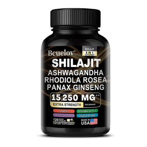 Bcuelov Shilajit, Ashwagandha, Rhodiola, Ginseng Supplement, 120 Capsules