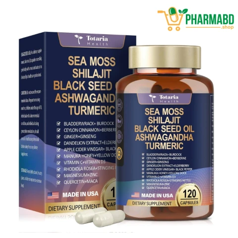 Totaria Health Sea Moss Black Seed Oil Ashwagandha Ginger Shilajit Supplement, 120 Vegan Caps