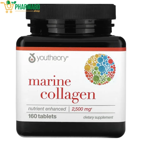 Youtheory Marine Collagen 160 Tablets with Vitamins A, C, E, B6 & B12, Supports Joint & Nail Health