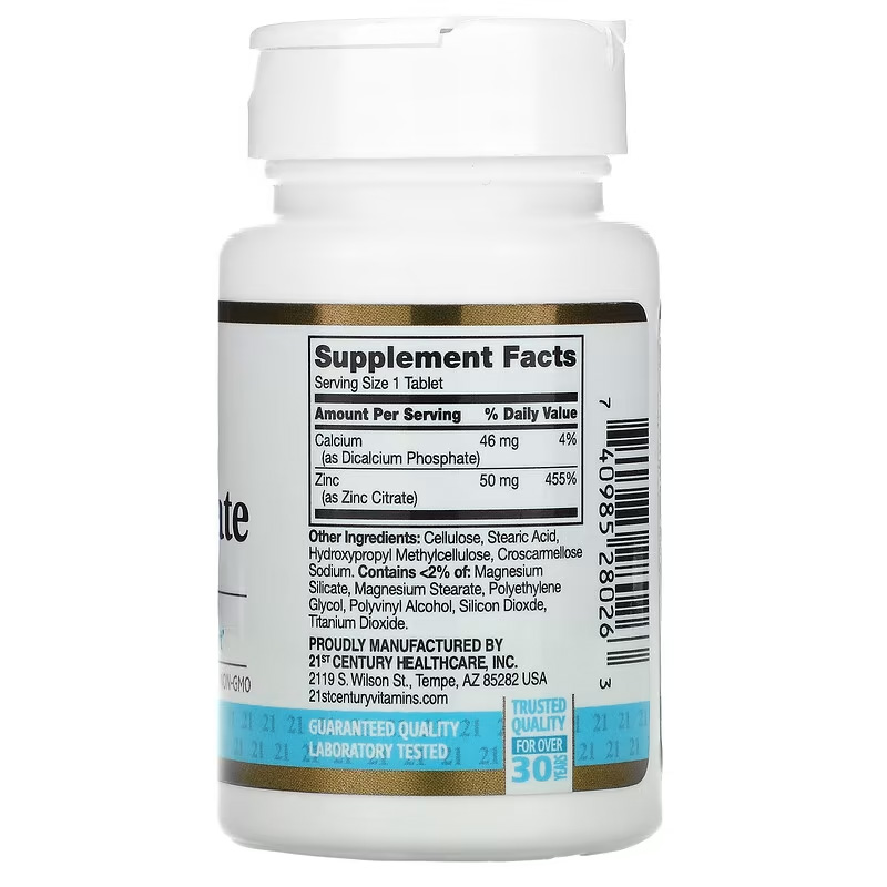 21st Century Zinc Citrate supplement 50mg 60 Tablets