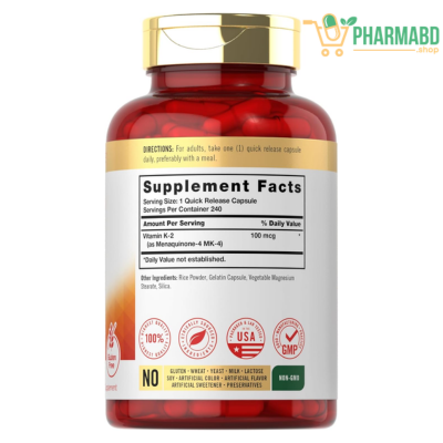 Carlyle Vitamin K2 Supplement 100 mcg K2 MK-4 240 Capsules