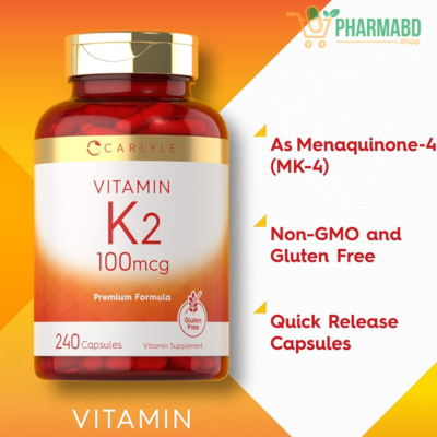 Carlyle Vitamin K2 Supplement 100 mcg K2 MK-4 240 Capsules