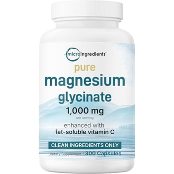 Micro Ingredients Pure Magnesium Glycinate With Fat-Soluble Vitamin C, 300 Capsules
