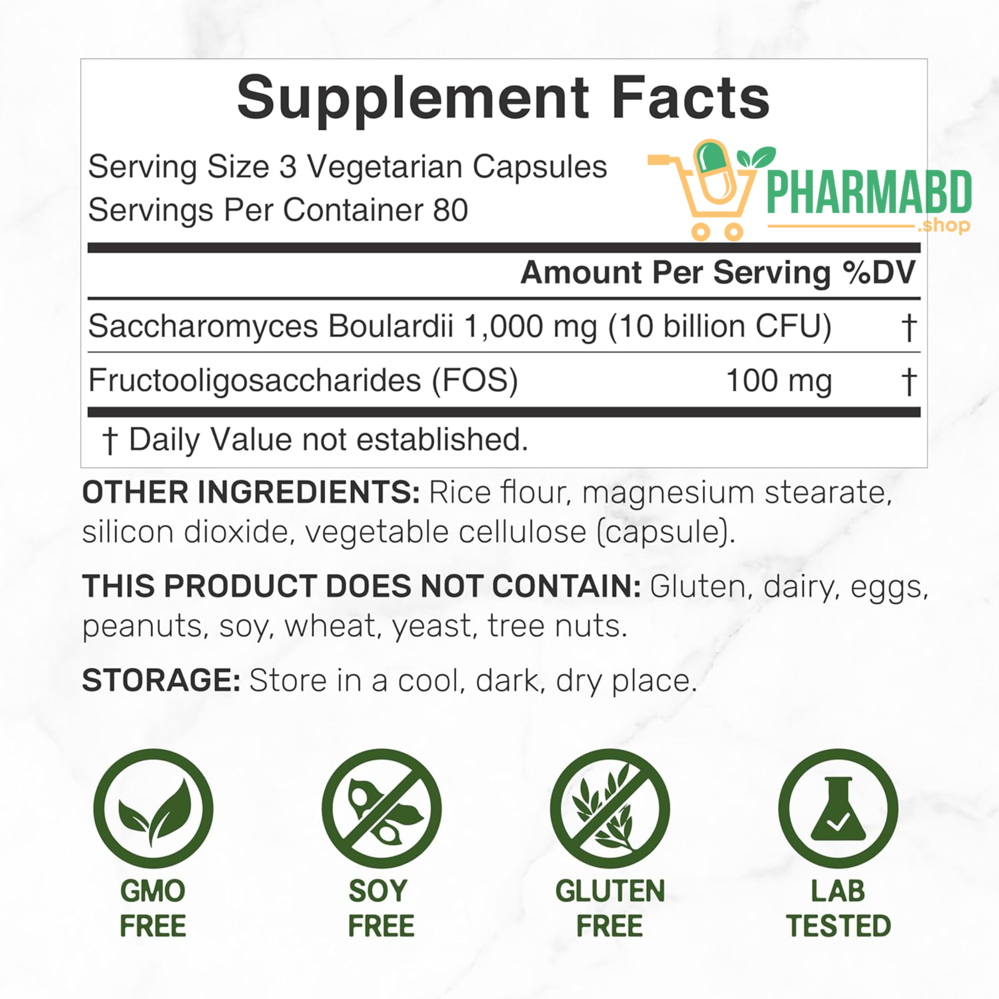 DEAL SUPPLEMENT Saccharomyces Boulardii Probiotics + FOS, 10 Billion CFU, 240 Veggie Capsules