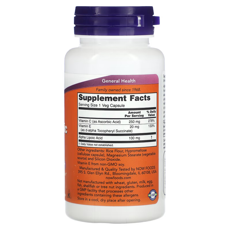 NOW Foods, Alpha Lipoic Acid 100 mg, 60 Veg Capsules