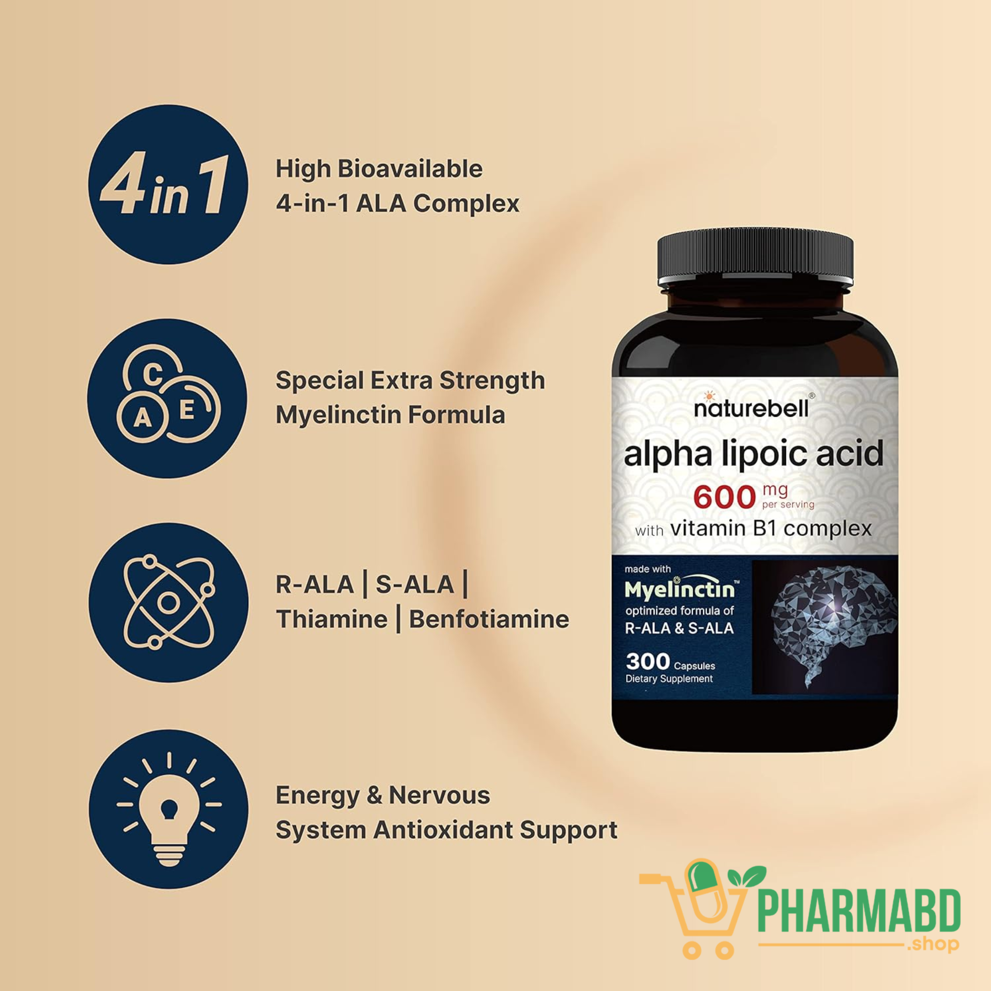 NatureBell Alpha Lipoic Acid Complex 600mg 300 Capsules