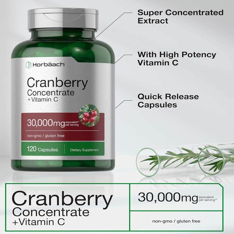 Horbäach Cranberry Concentrate Extract, 30,000 mg + Vitamin C, 120 Capsules