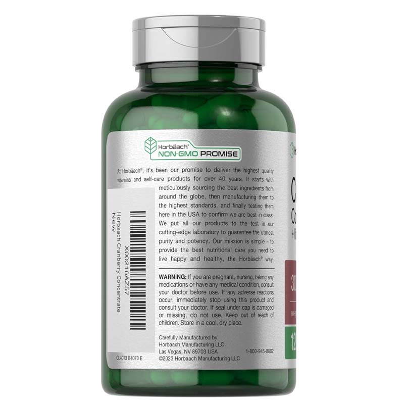 Horbäach Cranberry Concentrate Extract, 30,000 mg + Vitamin C, 120 Capsules