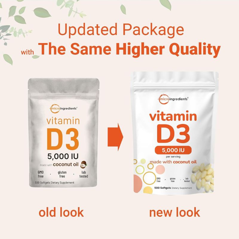 Micro Ingredients Vitamin D3 5,000 IU, 500 Softgels