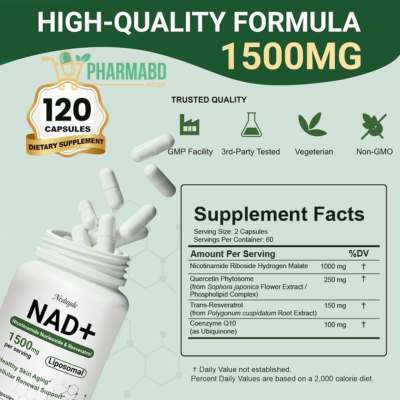 Ncduyde NAD+ Nicotinamide Riboside Resveratrol 1500 mg, 120 Capsules
