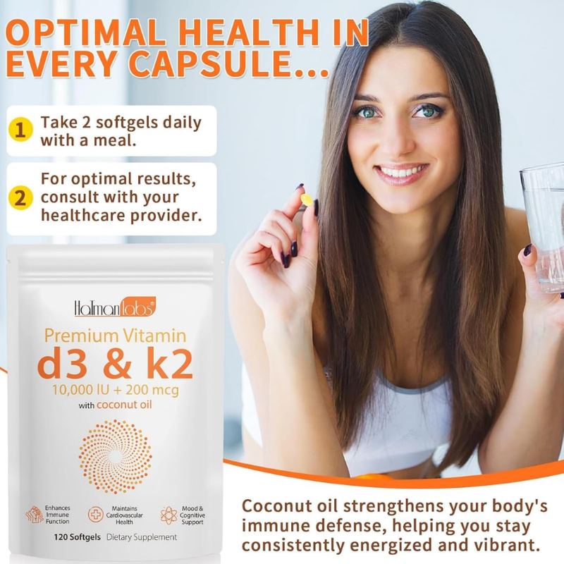 MXCZBSM Vitamin D3 K2 10000 IU, Immune, Heart, Teeth & Bone Health, 120 Softgels
