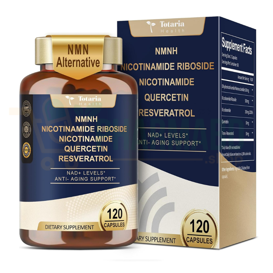 Totaria NMNH 500mg (Dihydronicotinamide Mononucleotide), Niacinamide (Vitamin B3), Quercetin, Resveratrol, NAD+, 120 Capsules