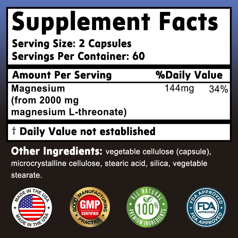 Grevip Magnesium L-Threonate Brain Health & Cognitive Function Support 120 Capsules