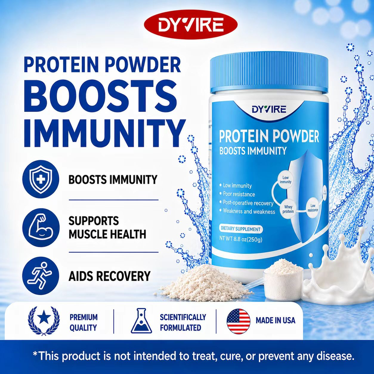 DYVIRE Protein Powder Boosts Immunity NT WT 8.8 oz, 250 Grams