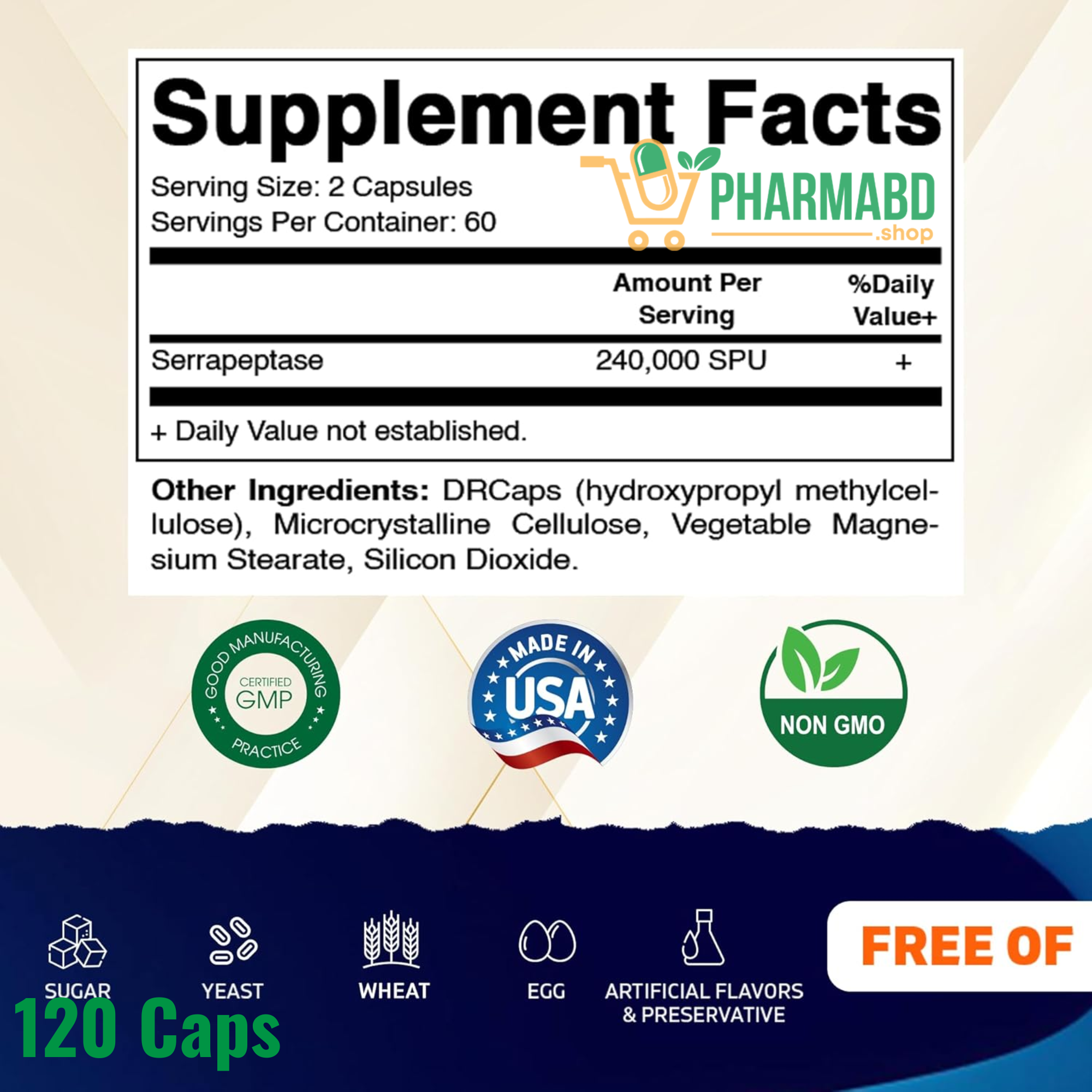 Vitamatic Serrapeptase 240,000 SPU Servings, 120 Capsules