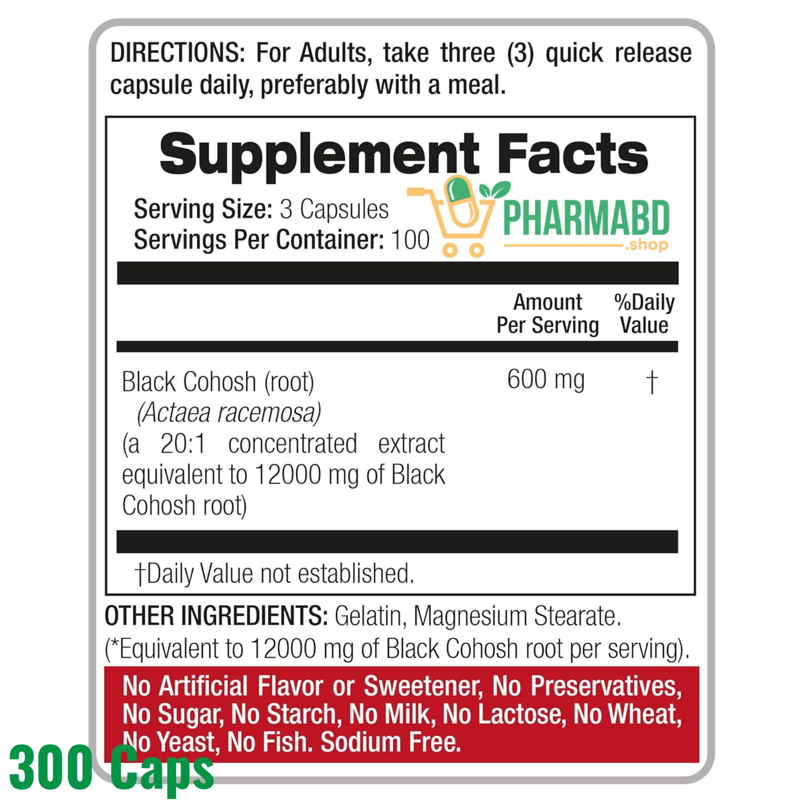 FITO MEDIC'S Lab Black Cohosh Supplement 300 Capsules