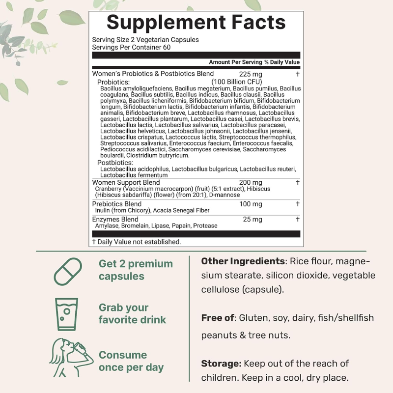 Micro Ingredients Probiotics for Women 100 Billion CFU, 120 VegCapsules