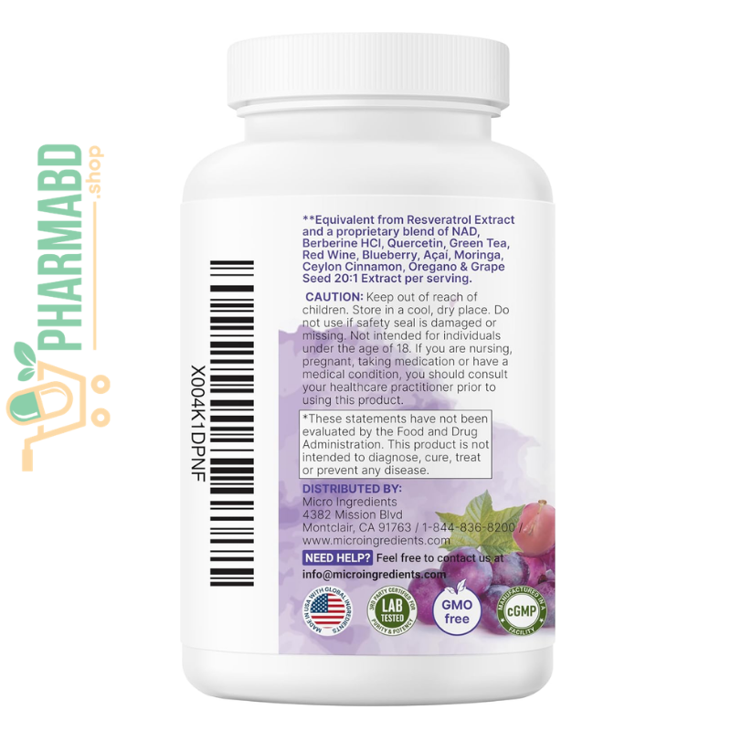 Micro Ingredients Resveratrol NAD Complex 3,000 mg, 240 VegCaps