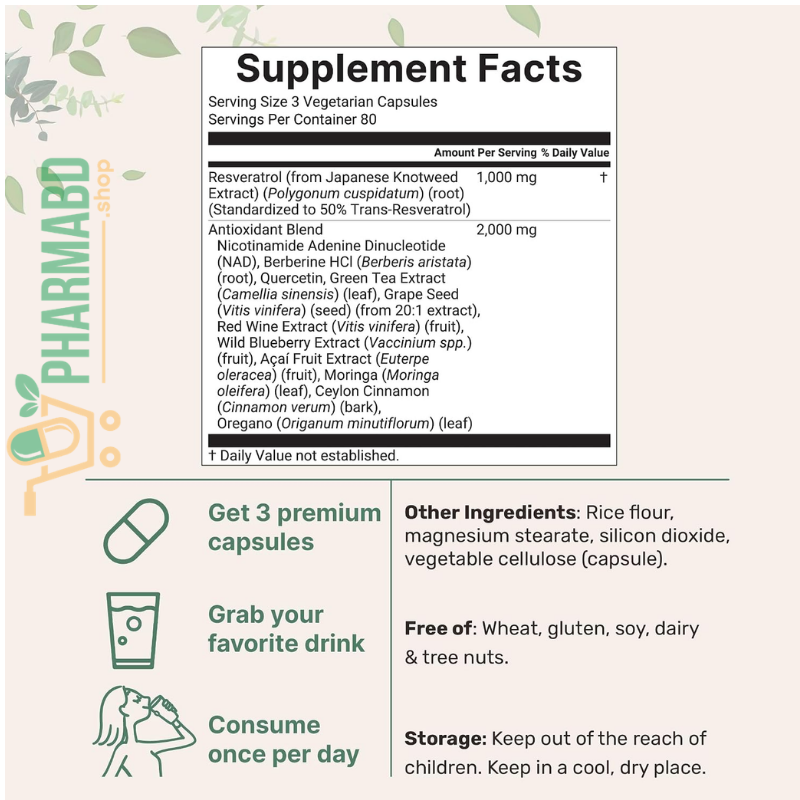 Micro Ingredients Resveratrol NAD Complex 3,000 mg, 240 VegCaps