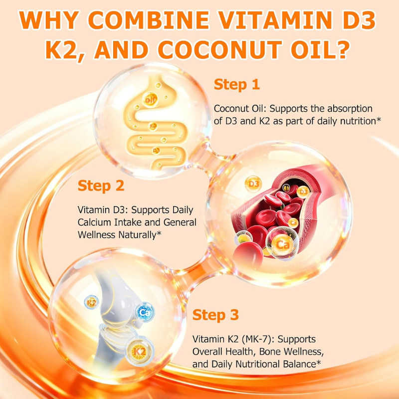 Vitamin D3 K2 Supplement 10000 IU Supports Immune, Heart, Teeth & Bone Health, 120 Softgels