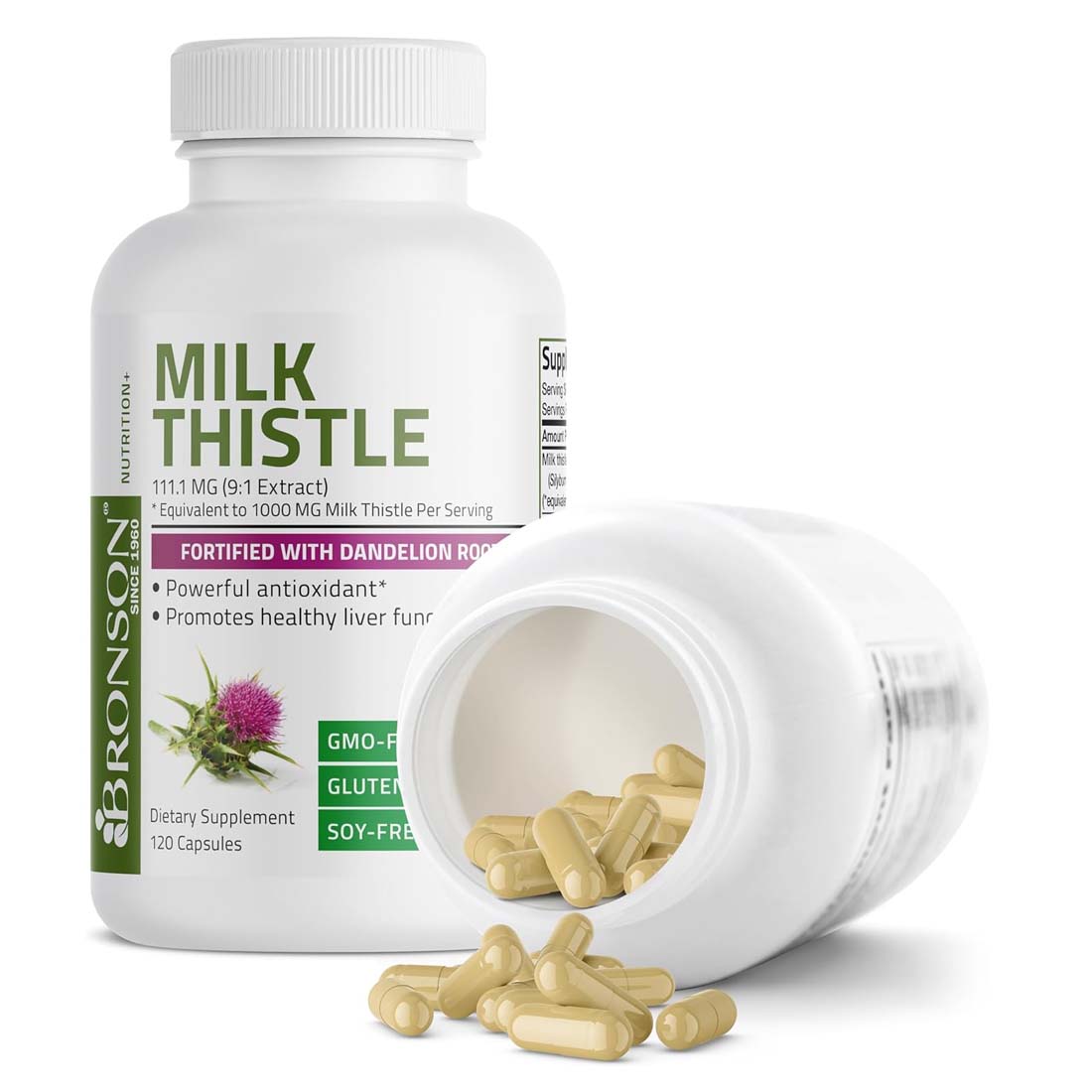 Bronson Milk Thistle Silymarin Marianum & Dandelion Extract, 120 Capsules