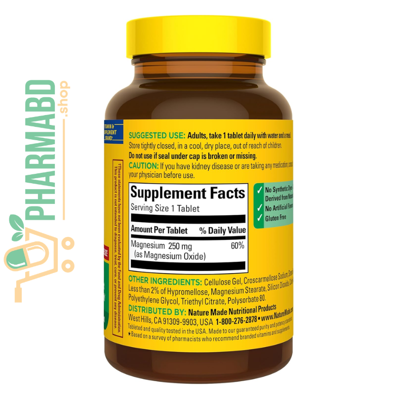 Nature Made Magnesium Oxide 250 mg for Muscle Relaxation, 200 Tablets