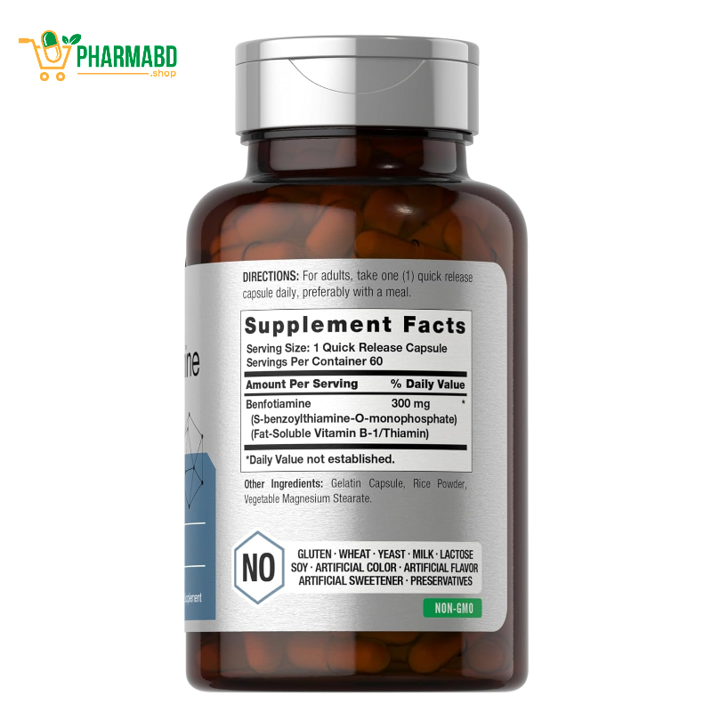 Horbaach Benfotiamine 300mg with Vitamin B1 Thiamine 60 Capsules