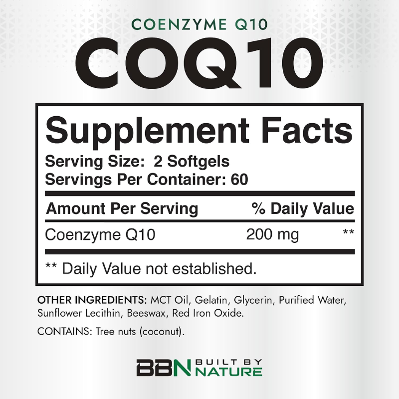 Built by Nature CoQ10 Supplement 200 mg, with Coconut MCT Oil, 120 Softgels