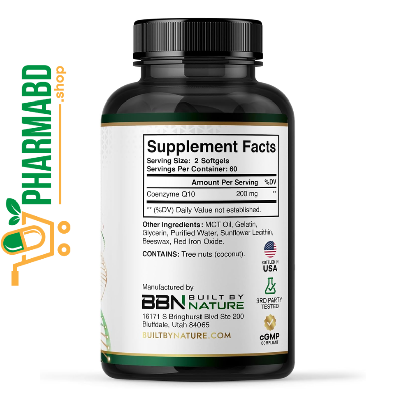 Built by Nature CoQ10 Supplement 200 mg, with Coconut MCT Oil, 120 Softgels
