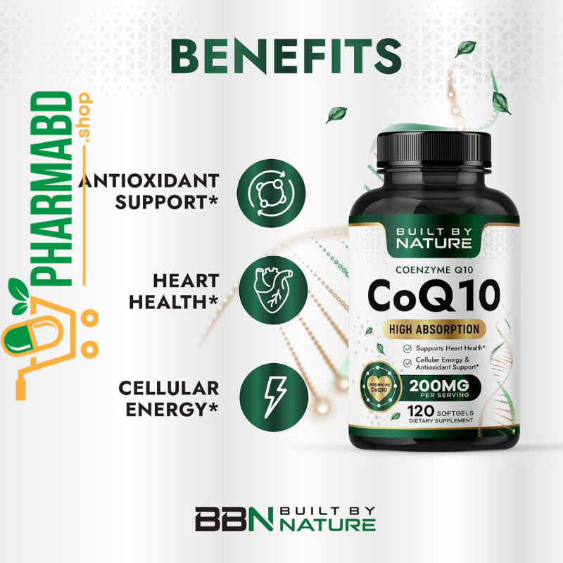 Built by Nature CoQ10 Supplement 200 mg, with Coconut MCT Oil, 120 Softgels