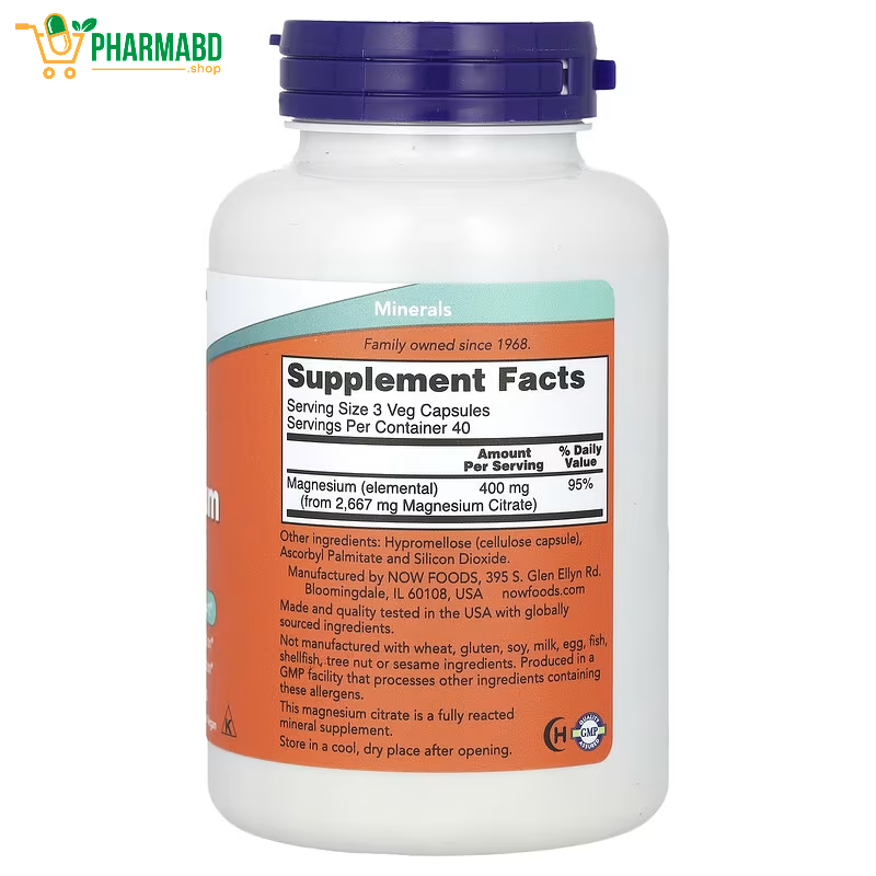 NOW Foods, Magnesium Citrate, Enzyme Function, 120 VegCaps